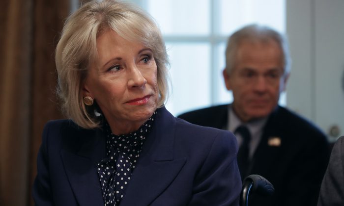Education Secretary Betsy DeVos in the Cabinet Room at the White House in Washington on Feb. 12, 2019. (Chip Somodevilla/Getty Images)