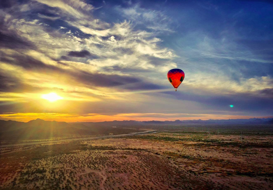 Flying over the Sonoran Desert at sunrise with Hot Air Expeditions. (Hot Air Expeditions)