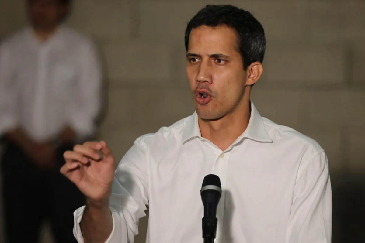Venezuelan opposition leader Juan Guaido speaks at a news conference near the Tienditas cross-border bridge between Colombia and Venezuela, in Cucuta, Colombia, on Feb. 23, 2019. (Reuters/Luisa Gonzalez)
