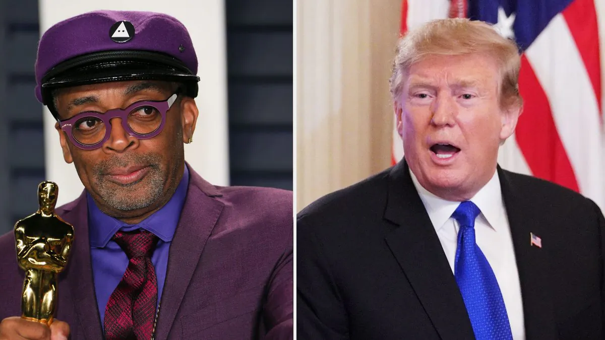 (L) Best Adapted Screenplay winner for 'BlackKklansman' Spike Lee attends the 2019 Vanity Fair Oscar Party following the 91st Academy Awards at The Wallis Annenberg Center for the Performing Arts in Beverly Hills, on Feb. 24, 2019. (JB Lacroix/AFP/Getty Images); President Donald Trump greets attendees after addressing the 2019 White House business session with governors in the State Dining Room of the White House in Washington, on Feb. 25, 2019. (Mandel Ngan/AFP/Getty Images)
