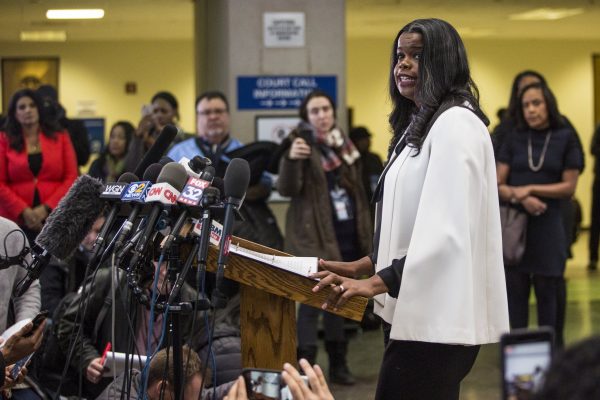 Cook County State's Attorney Kim Foxx speaks to reporters