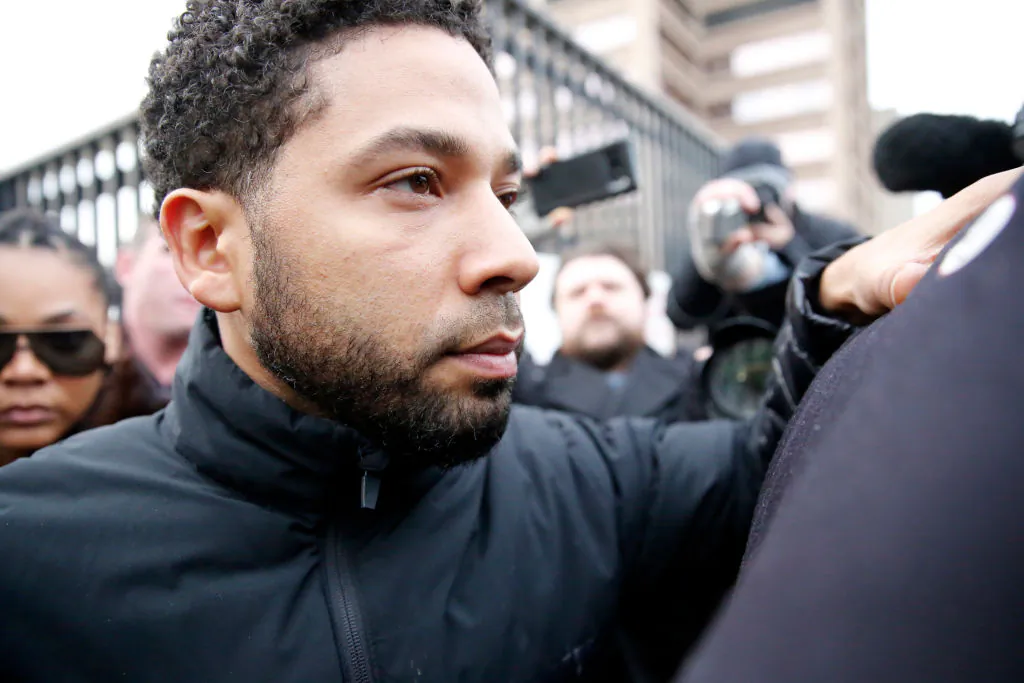 Empire actor Jussie Smollett leaves Cook County jail after posting bond on February 21, 2019 in Chicago, Illinois. Smollett has been accused with arranging a homophobic, racist attack against himself in an attempt to raise his profile because he was dissatisfied with his salary. (Nuccio DiNuzzo/Getty Images)