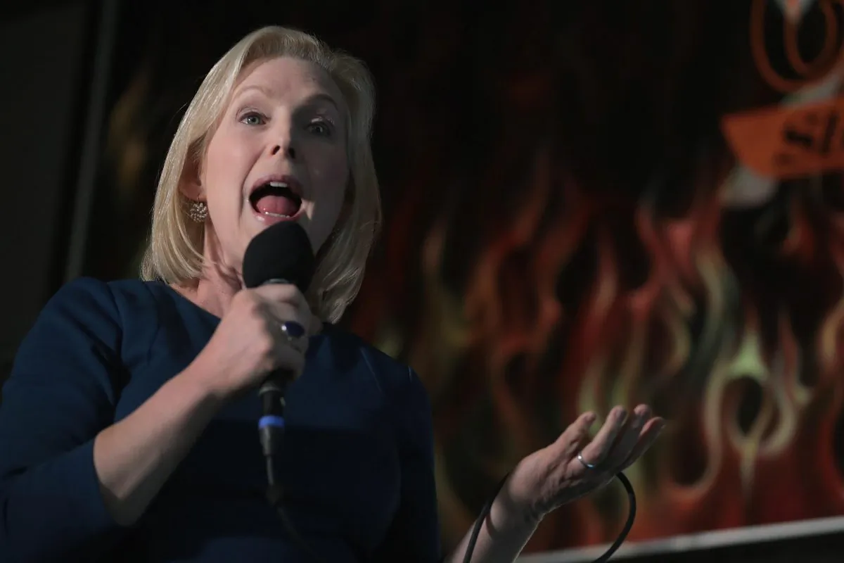 Senator Kirsten Gillibrand speaks to guests during a campaign stop at the Chrome Horse Saloon in Cedar Rapids, Iowa on Feb. 18, 2019. (Scott Olson/Getty Images)