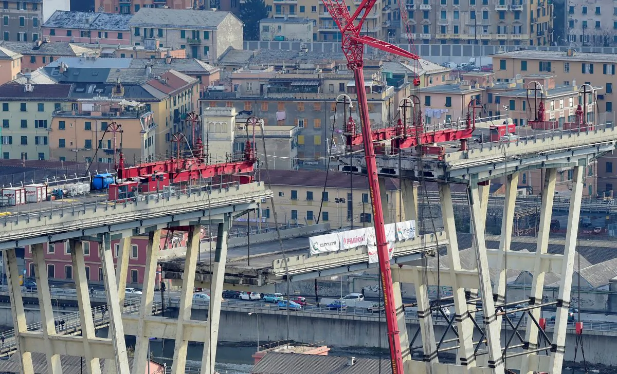 The collapsed Morandi Bridge in Genoa, Italy, on Feb. 9, 2019. (Massimo Pinca/File Photo/Reuters)