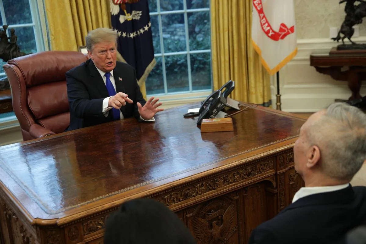 President Donald Trump during a meeting with Chinese Vice Premier Liu He (not shown) in the Oval Office of the White House Feb. 22, 2019. (Alex Wong/Getty Images)