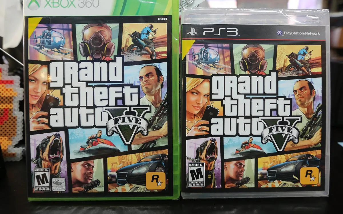 Copies of "Grand Theft Auto V" are displayed in a Manhattan store, on Sept. 18, 2013. (Mario Tama/Getty Images)