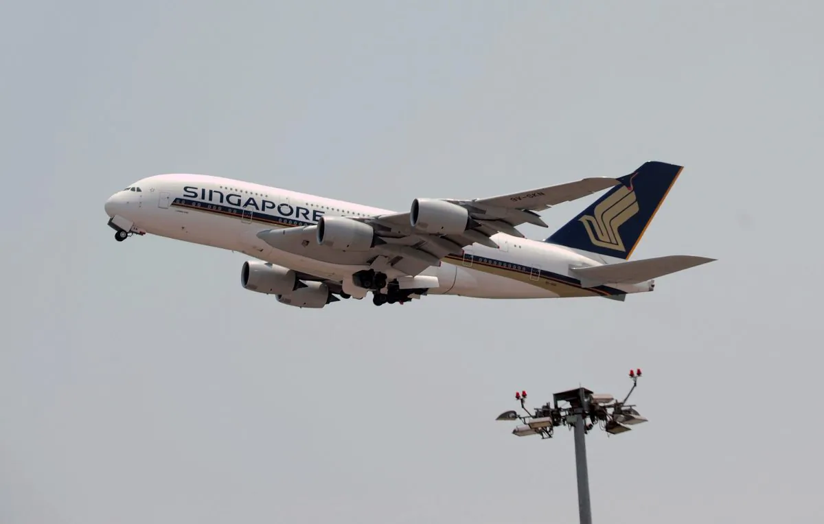 This photograph taken on February 10, 2014 shows a Singapore Airlines Airbus A380 taking off from Changi International Airport in Singapore. (Roslan Rahman/AFP/Getty Images)