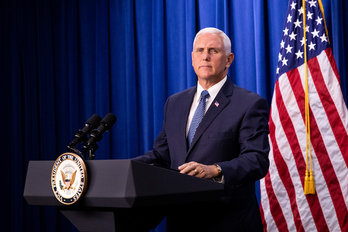 Vice President Mike Pence delivers remarks at the U.S. Immigration and Customs Enforcement (ICE) headquarters in Washington on July 6, 2018. (Samira Bouaou/The Epoch Times)