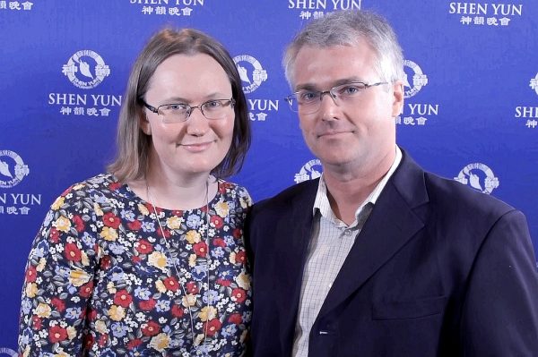 Watercolour artist Carolyn Clarke (L) and IT company director Richard Clarke (R) saw Shen Yun at Brisbane's Queensland Performing Arts Centre, on Feb. 27, 2019. (Nelson Huang/NTD Television)