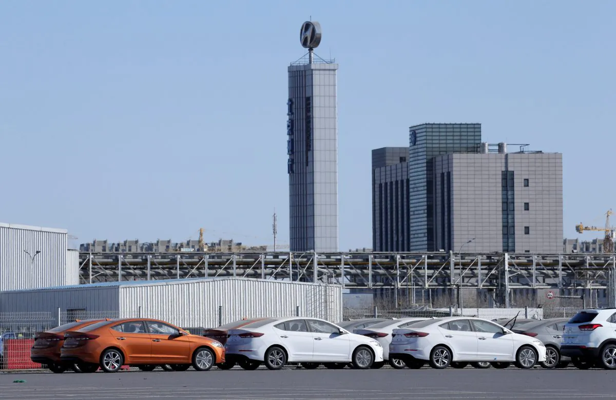 Hyundai cars are seen at a plant of Hyundai Motor Co on the outskirts of Beijing on Jan. 25, 2019. (Jason Lee/Reuters)