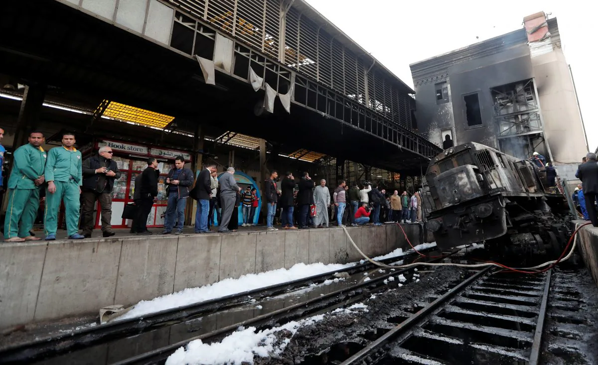 People gather at the main train station after a fire caused deaths and injuries, in Cairo, Egypt, Feb. 27, 2019. (Amr Abdallah Dalsh/Reuters)