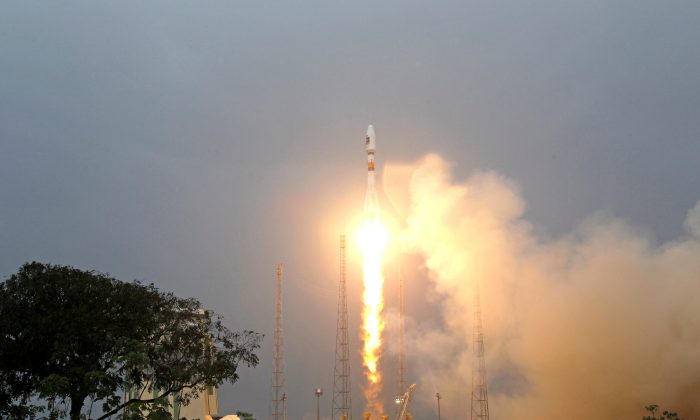 The first two satellites of Europe's Galileo navigation system are launched at the Guiana Space Center in Sinnamary, French Guiana, on Oct. 21, 2011. (Benoit Tessier/File Photo/Reuters)