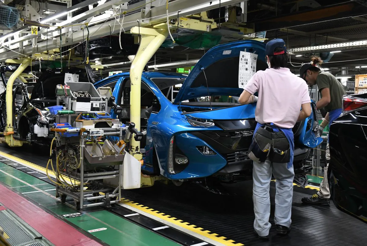 Production line at the Toyota's Tsutsumi assembly plant, Aichi prefecture.   (TOSHIFUMI KITAMURA/AFP/Getty Images)