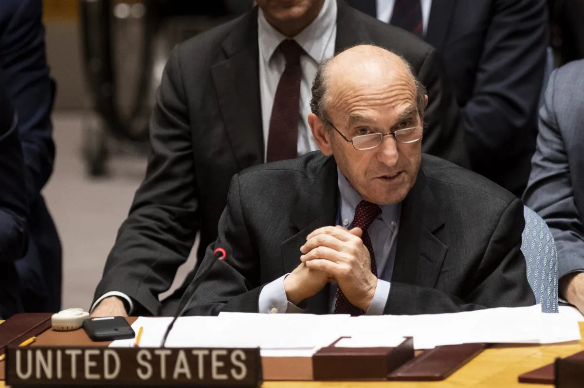 The US envoy on Venezuela Elliott Abrams speaks to the United Nations Security Council during a meeting to vote for a resolution on controlling the turmoil in Venezuela at the United Nations in New York, on Feb. 28, 2019 (Johannes Eisele/AFP/Getty Images)