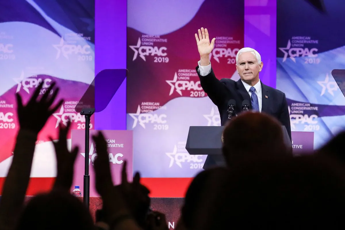 Vice President Mike Pence at the CPAC convention in Washington, on March 1, 2019. (Samira Bouaou/The Epoch Times)