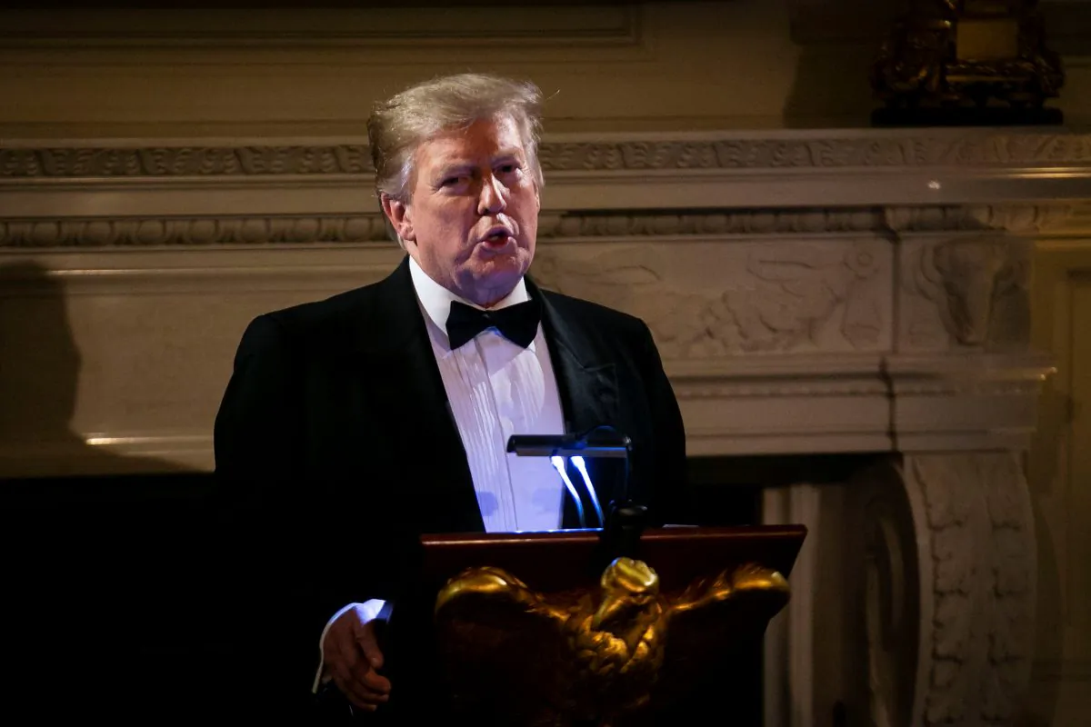 FILE PHOTO: U.S. President Donald Trump speaks on U.S. and China trade negotiations at the Governors' Ball, in the State Dining Room of the White House, in Washington, U.S., on Feb. 24, 2019. (Reuters/Al Drago)