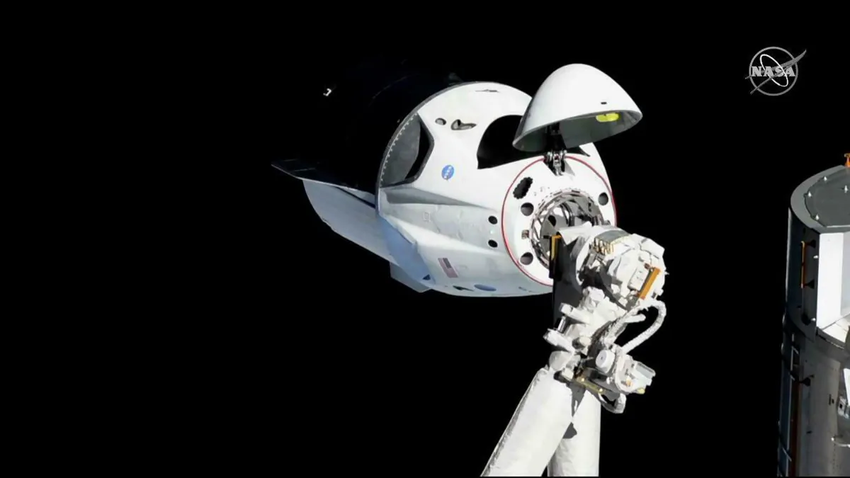 The SpaceX capsule docks at the International Space Station on March 3, 2019. (NASA)