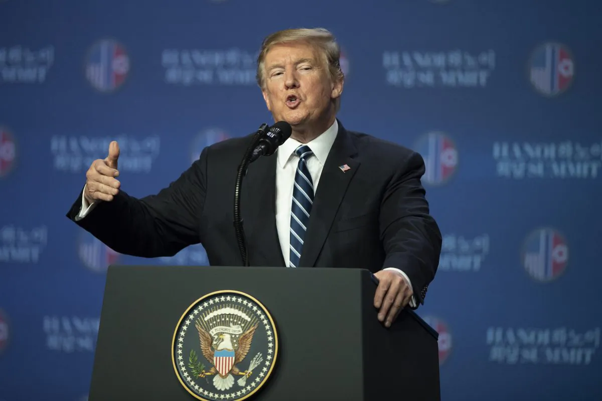President Donald Trump speaks at a news conference following his second summit meeting with North Korean leader Kim Jong-un in Hanoi, Vietnam, on Feb. 28, 2019.  Tuan Mark/Getty Images