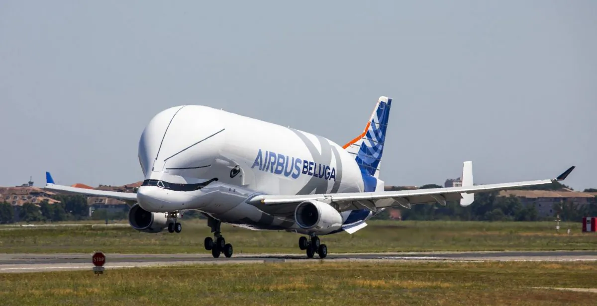 A stock photo of the Beluga XL plane (Airbus)
