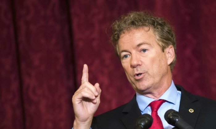 Sen. Rand Paul (R-Ky.) during a press conference in Washington, on Oct. 12, 2017. (Drew Angerer/Getty Images)