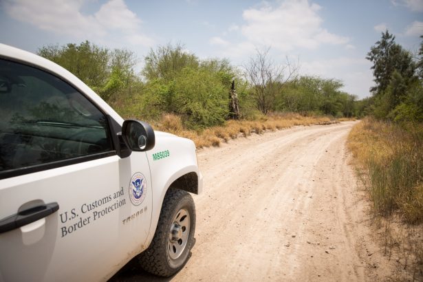 A Customs and Border Protection vehicle in the desert in Hidalgo County, Texas,