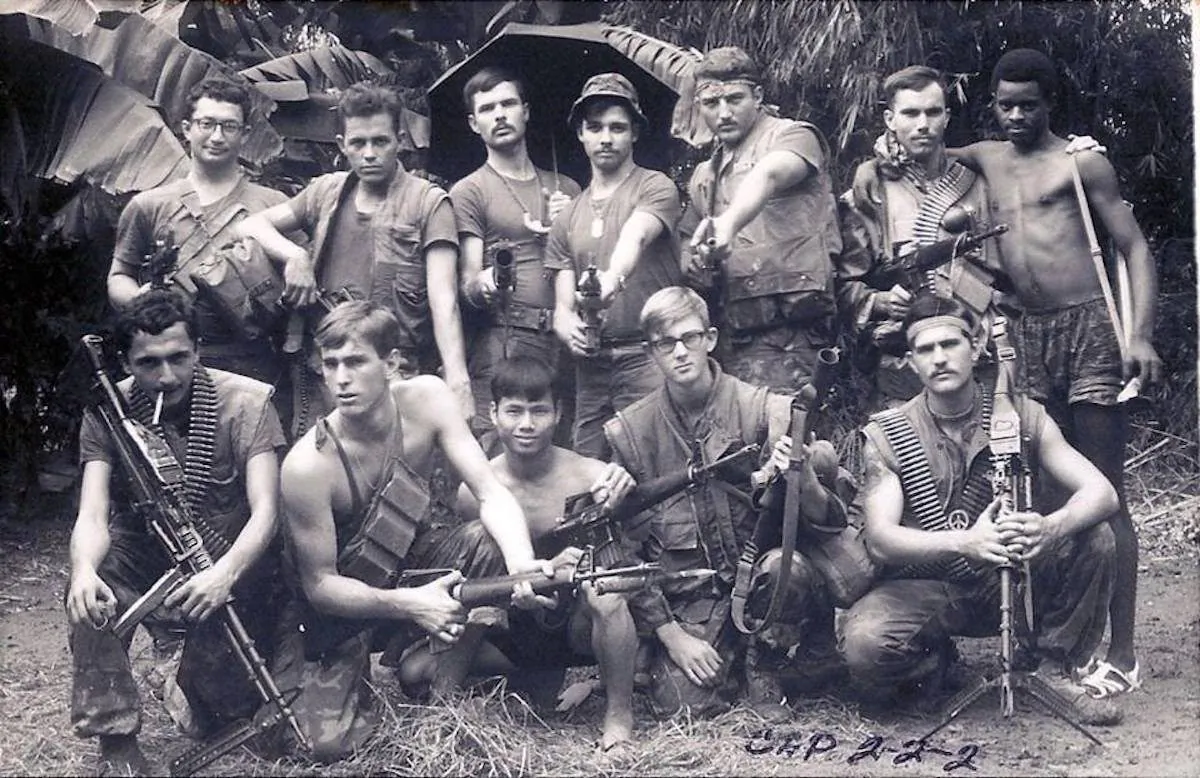 Jack Cunningham (2nd R, back) with a Combined Action Program unit about five miles west of Dai Loc, Vietnam, on Nov. 5, 1970. (Courtesy of Jack Cunningham)