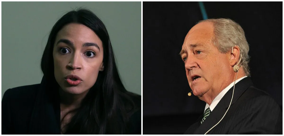 Alexandria Ocasio-Cortez (L). Greenpeace co-founder Patrick Moore criticized Rep. Alexandria Ocasio-Cortez in a series of social media posts. (Mark Wilson/Getty Images and Friends of Europe/Wikipedia Commons CC BY 2.0)