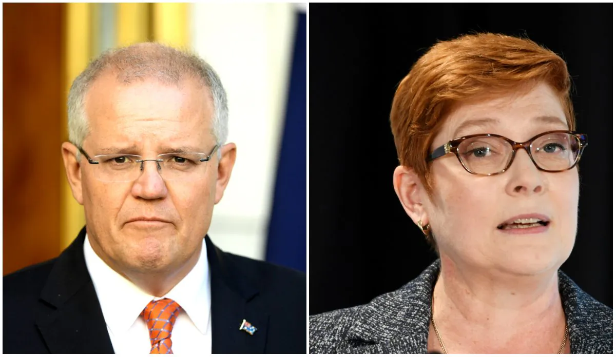 (L) Prime Minister Scott Morrison at Parliament House in Canberra, Australia on Feb. 13, 2019. (R) Foreign Minister Marise Payne in Sydney, Australia on Feb. 1, 2019. (Tracey Nearmy/Getty Images)