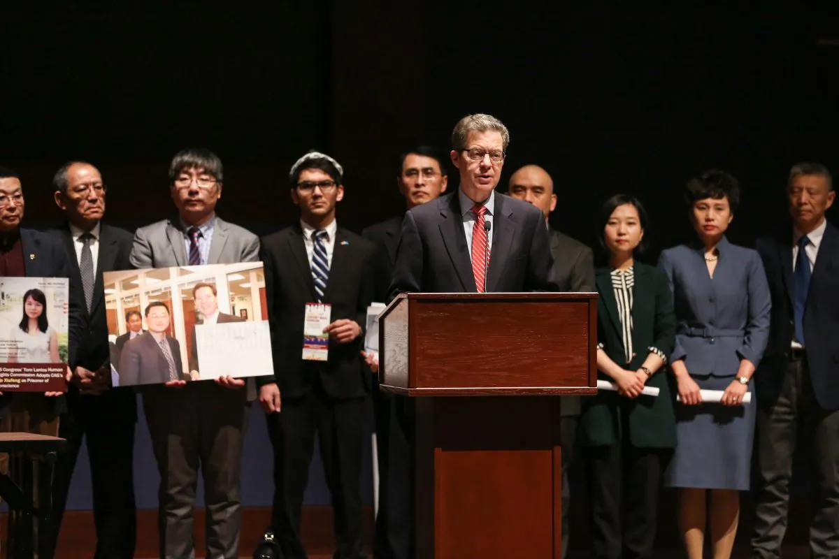 Sam Brownback, U.S. Ambassador at Large for International Religious Freedom, speaks at the press conference to announce the Formation of The Coalition to Advance Religious Freedom in China (CARFC) at The Congressional Auditorium in the Capitol Visitor Center, Washington, on Mar. 4, 2019. (Jennifer Zeng/The Epoch Times)