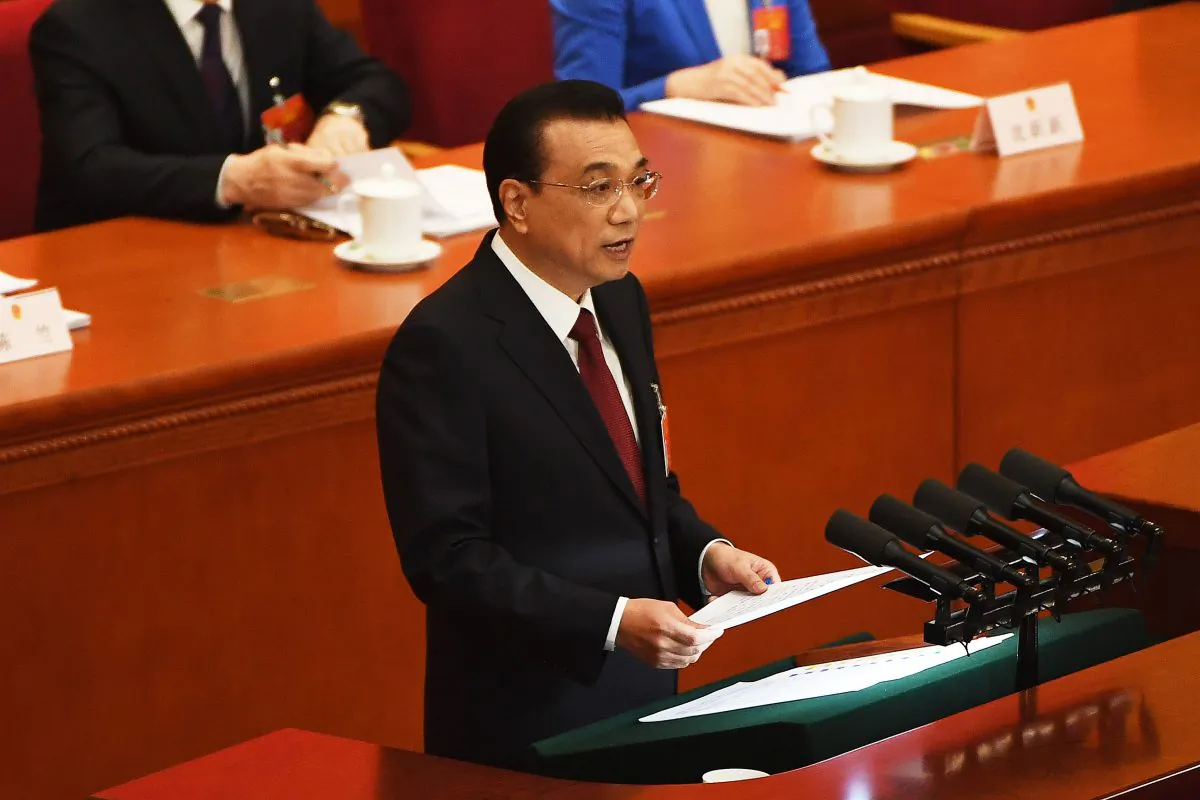 Chinese Premier Li Keqiang speaks during the opening session of China's rubber-stamp legislature, the National People's Congress, on March 5, 2019. (GREG BAKER/AFP/Getty Images)