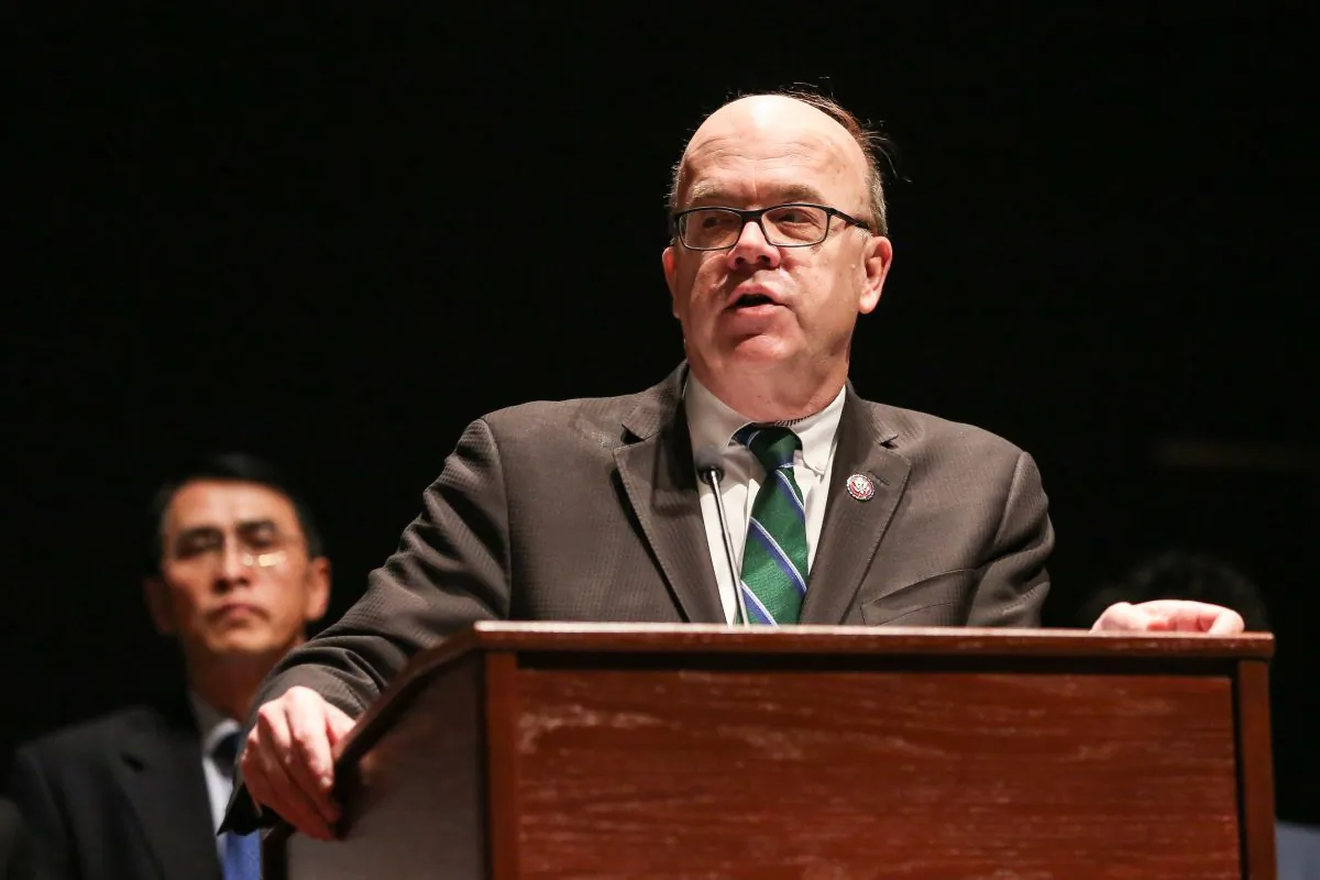 Rep. James P. McGovern (D-Mass.), co-chair of the bipartisan Tom Lantos Human Rights Commission, speaks at a press conference in the Capitol Visitor Center, Washington, on March 4, 2019. (Jennifer Zeng/The Epoch Times)