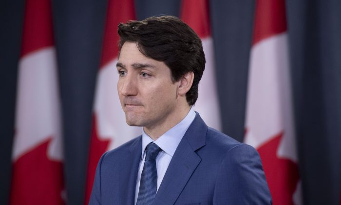 Prime Minister Justin Trudeau delivers remarks regarding the SNC-Lavalin affair in Ottawa on March 7, 2019. (The Canadian Press/Justin Tang)