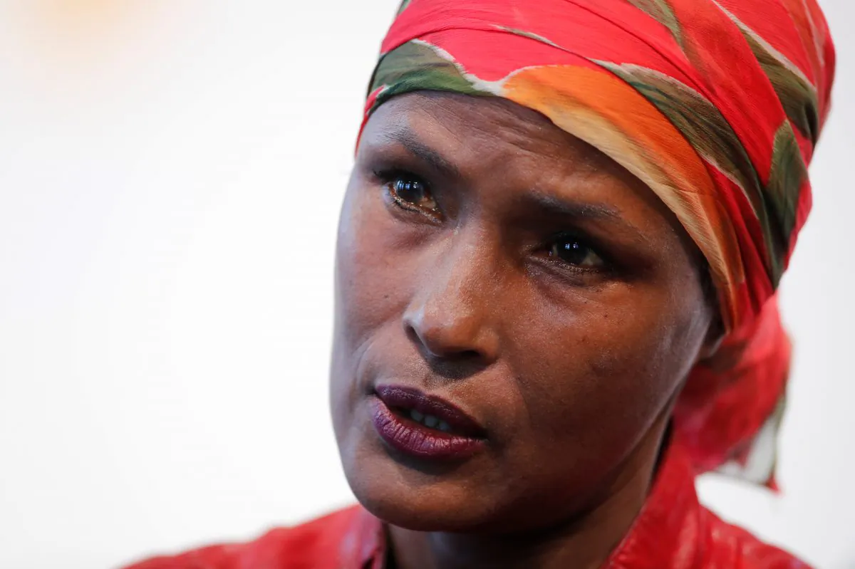 Human rights activist and top model Waris Dirie from Somalia addresses a news conference to announce the musical project "Desert Flower" in St. Gallen, Switzerland March 7, 2019.   REUTERS/Arnd Wiegmann