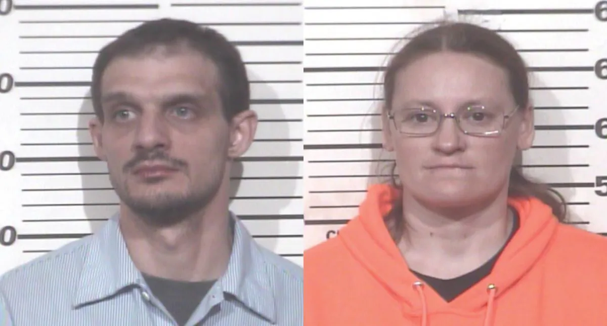 Mark Lee Pierce and Jessica Woodworth of Paris, Tenn., were arrested on suspicion of child abuse and aggravated assault when an Olive Garden waitress observed them behaving strangely and called the police on March 3. (Paris Police Department) 