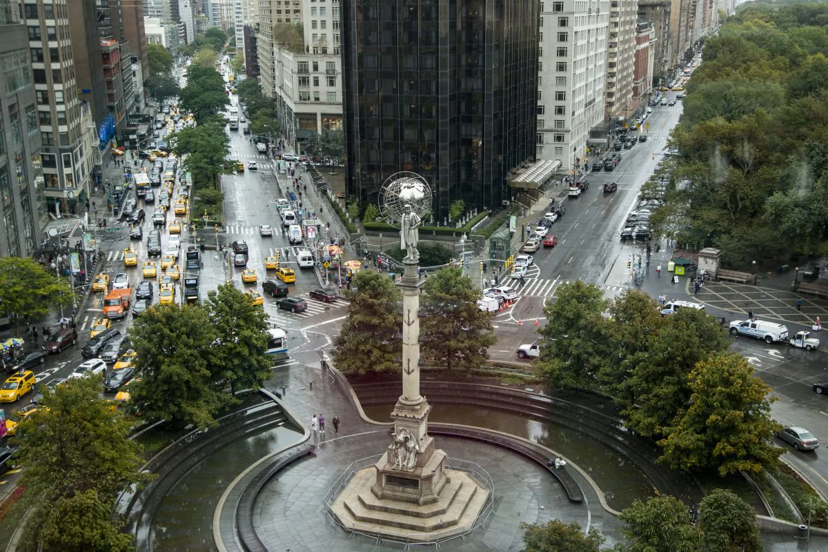 A statue of Christopher Columbus at Columbus Circle in New York City, on Oct. 9, 2017. (Samira Bouaou/The Epoch Times)