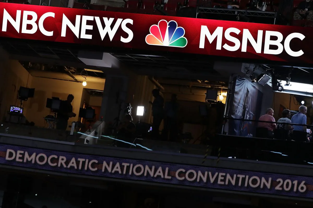 A booth of NBC News and MSNBC is seen at the Wells Fargo Center on July 24, 2016 in Philadelphia, Pennsylvania. Alex Wong/Getty Images