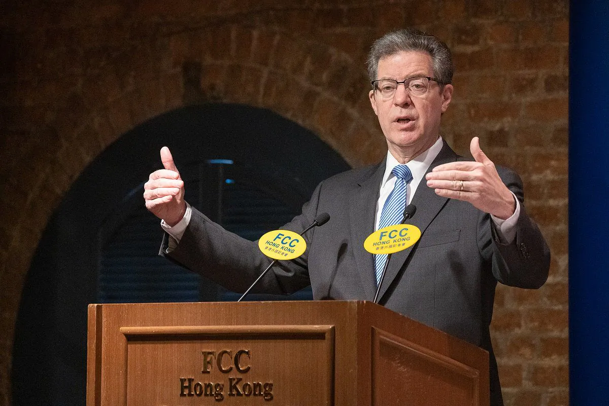 Sam Brownback, U.S. ambassador for religious freedom, delivered a speech at Hong Kong Foreign Correspondents' Club on March 8. (Li Yi/The Epoch Times)