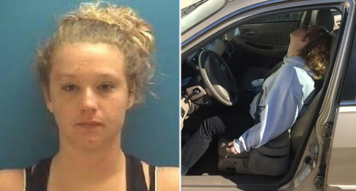 Erika Hunt in a police photo and viral photo after her overdose (Town of Hope Police Department)