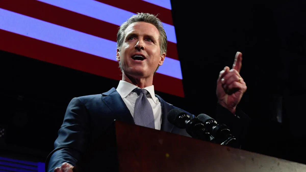 Gov. Gavin Newsom speaks during an election night event in Los Angeles on Nov. 6, 2018. (Kevork Djansezian/Getty Images)