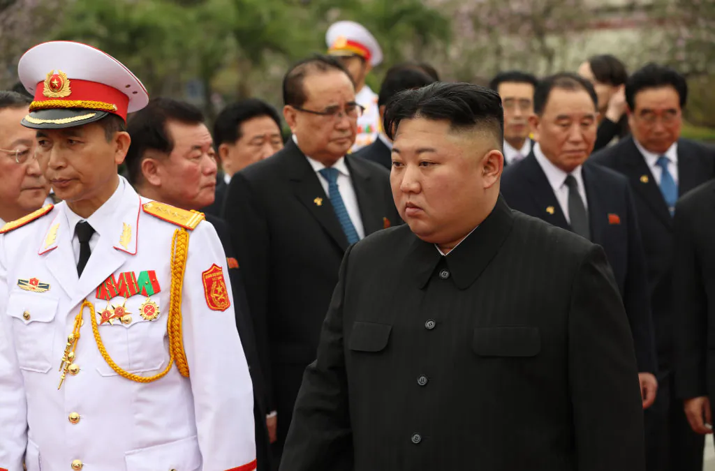 North Korean leader Kim Jong-un attending a wreath laying ceremony at the Ho Chi Minh mausoleum on March 2, 2019 in Hanoi, Vietnam. North Korean leader Kim Jong-un met with Vietnamese President Nguyen Phu Trong and Prime Minister Nguyen Xuan Phuc during his two-day official visit following a failed summit with U.S. President Donald Trump in Hanoi which ended without an agreement made. (Dien Bien/Getty Images)