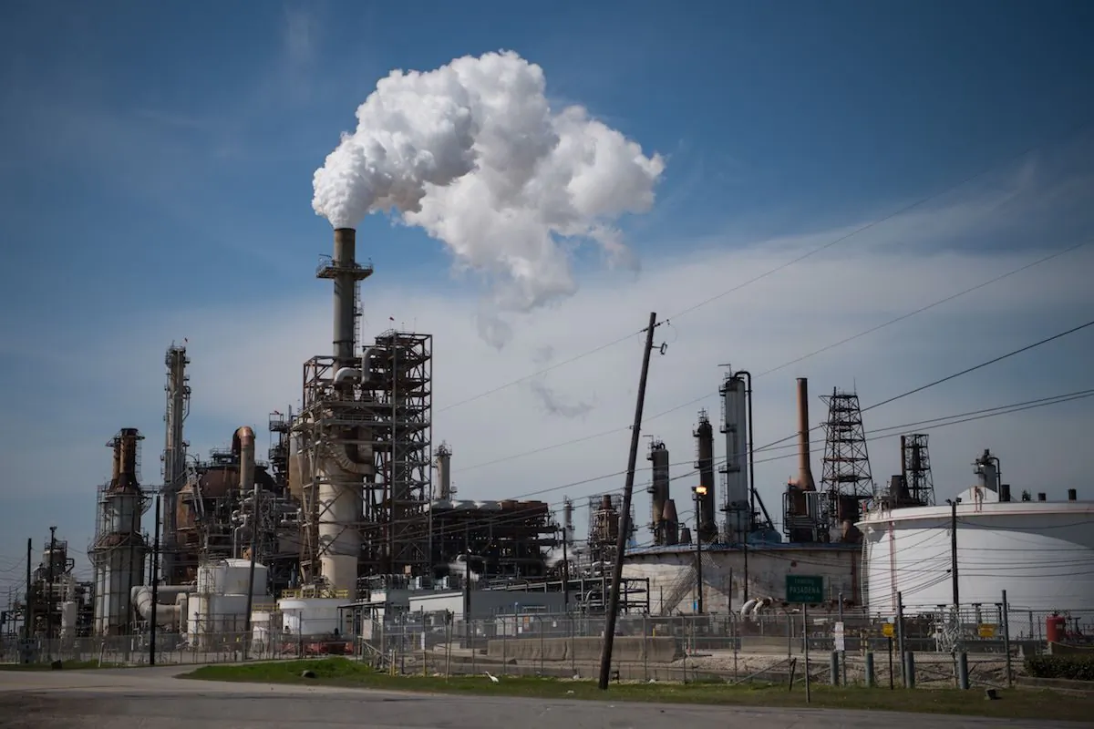 The LyondellBasell refinery near the Houston Ship Channel, part of the Port of Houston, Texas, on March 6, 2019. (Loren Elliott/AFP/Getty Images)