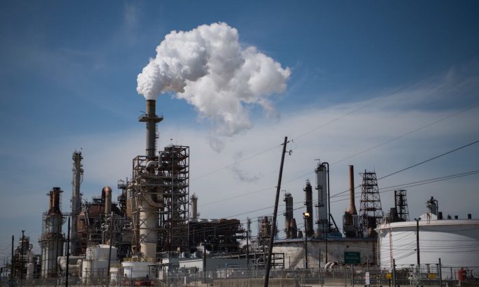The LyondellBasell refinery near the Houston Ship Channel, part of the Port of Houston, Texas, on March 6, 2019. (Loren Elliott/AFP/Getty Images)