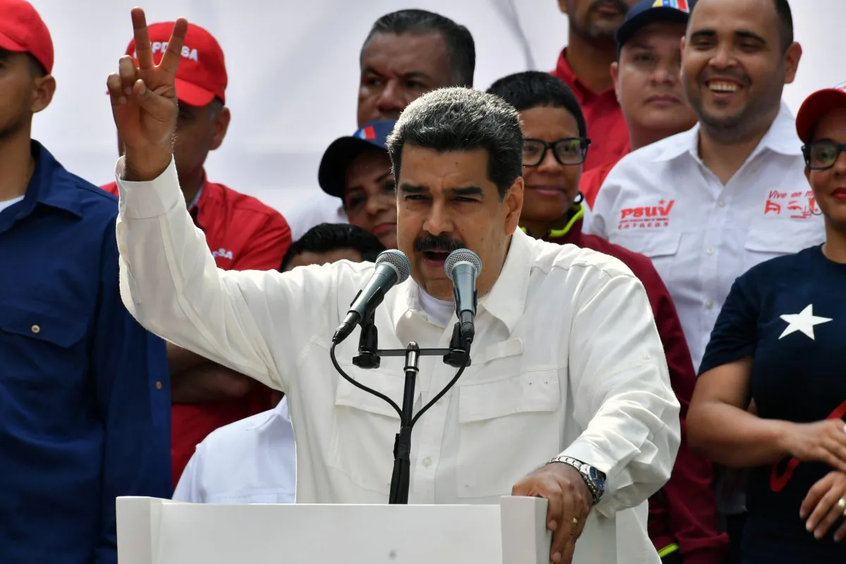 Venezuela's President Nicolas Maduro speaks during a rally at the Miraflores Presidential Palace in Caracas, Venezuela on March 9, 2019. (YURI CORTEZ/AFP/Getty Images)