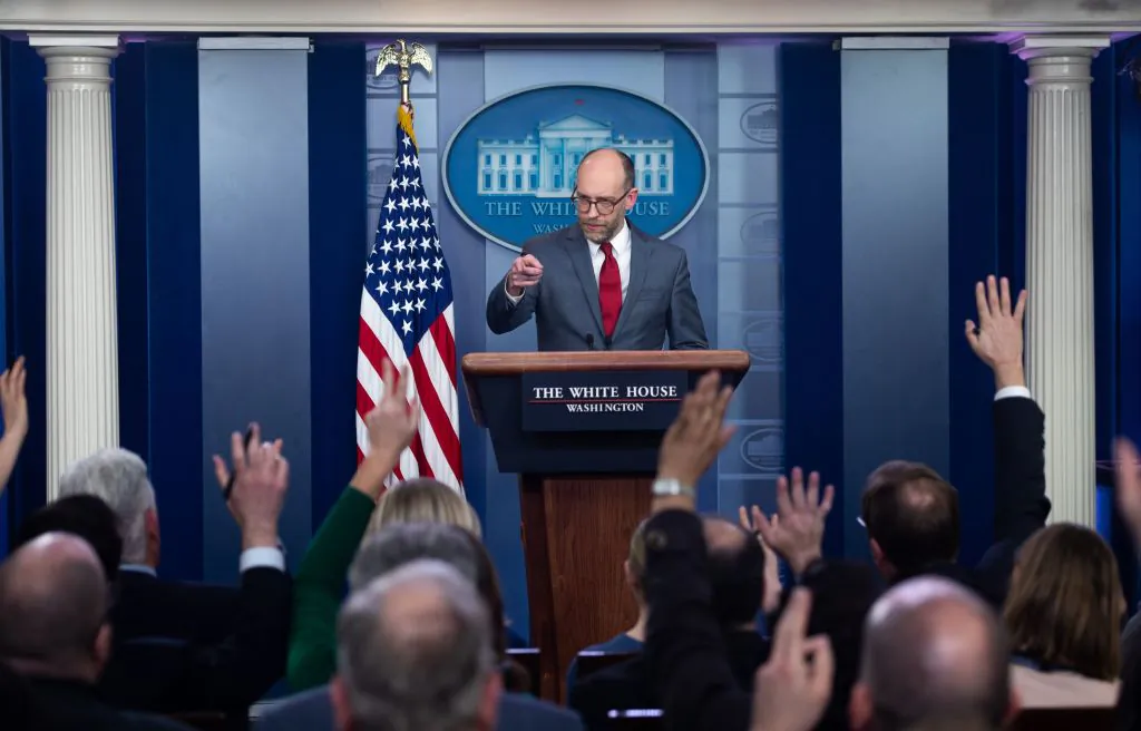 Russell Vought, Acting Director of the Office of Management and Budget (OMB), speaks during a press briefing at the White House in Washington, on March 11, 2019. (SAUL LOEB/AFP/Getty Images)