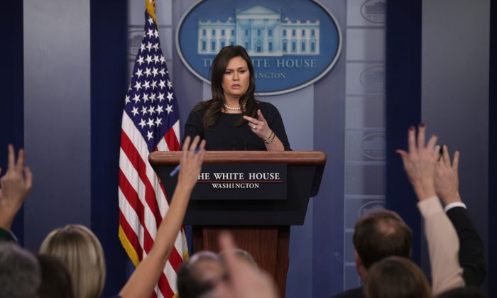 White House Press Secretary Sarah Sanders speaks during a news briefing at the James Brady Press Briefing Room of the White House in Washington on March 11, 2019. (Alex Wong/Getty Images)