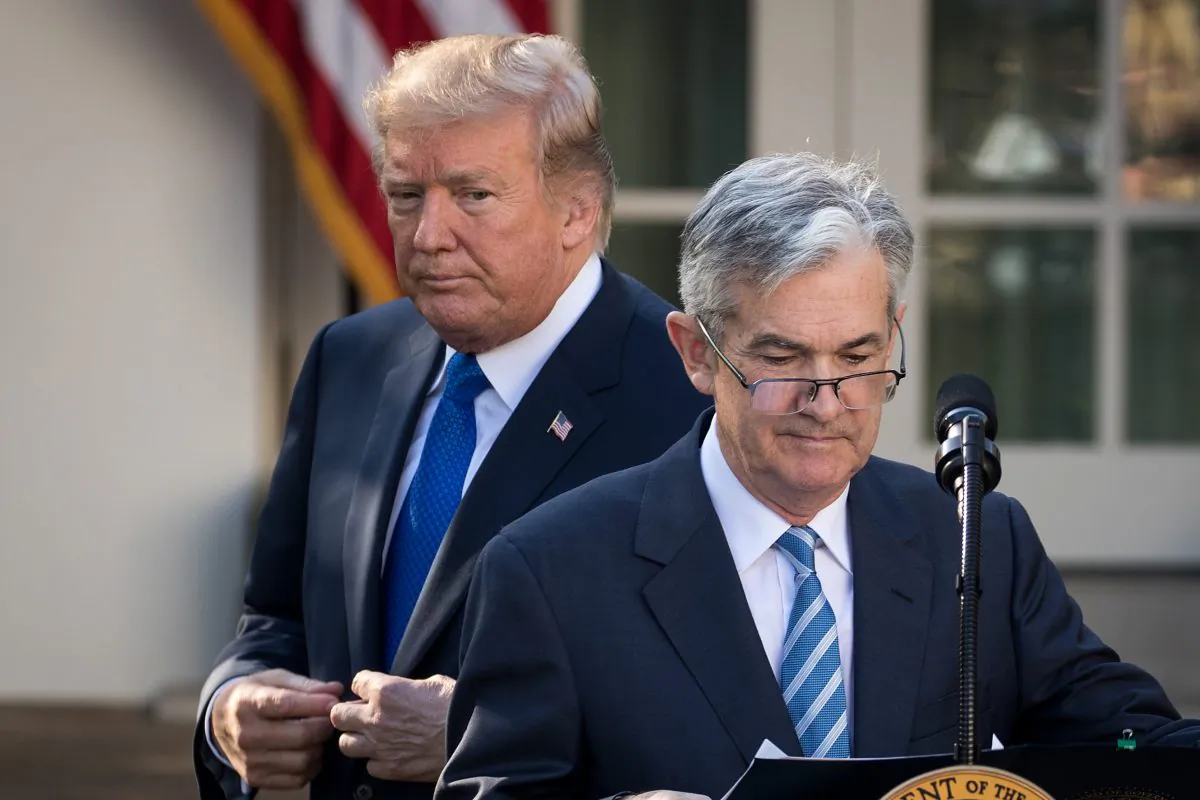 U.S. President Donald Trump looks on as Jerome Powell, his nominee for the chairman of the Federal Reserve, takes to the podium during a press event at the White House in Washington on Nov. 2, 2017. (Drew Angerer/Getty Images)