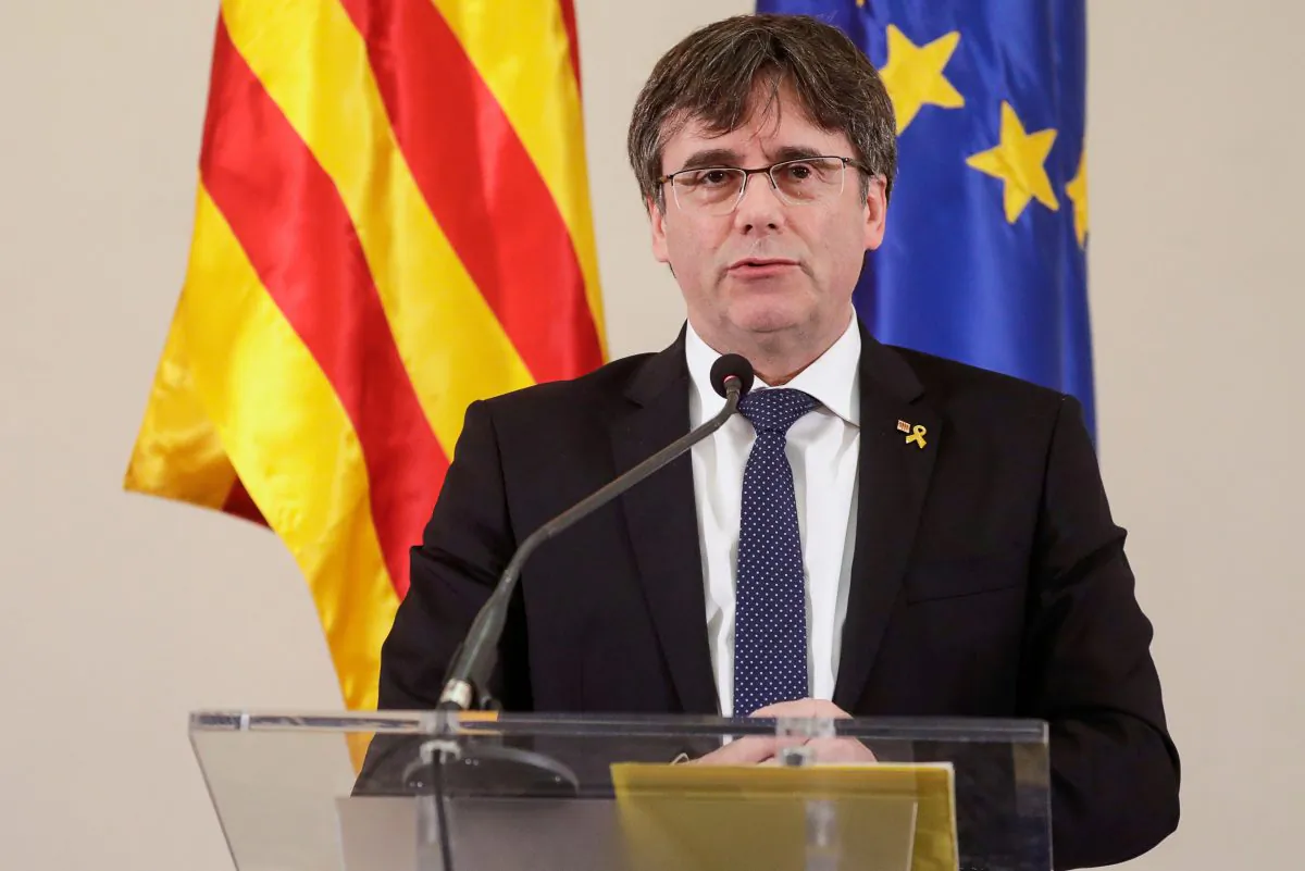 Former Catalan president Carles Puigdemont at a press conference in Brussels on Feb. 18, 2019. (Thierry Roge/AFP/Getty Images)