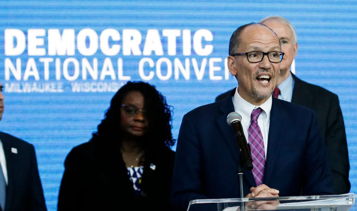 Chair of the Democratic National Committee Tom Perez speaks during a press conference at the Fiserv Forum in Milwaukee, Wisconsin, on Mar. 11, 2019. (Kamil Krzaczynski/AFP/Getty Images)