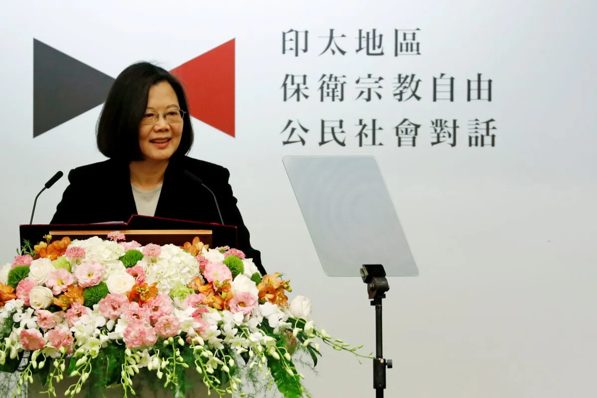 Taiwan President Tsai Ing-wen speaks during "A Civil Society Dialogue on Securing Religious Freedom in the Indo-Pacific Region" forum in Taipei, Taiwan on March 11, 2019. (Tyrone Siu/Reuters)