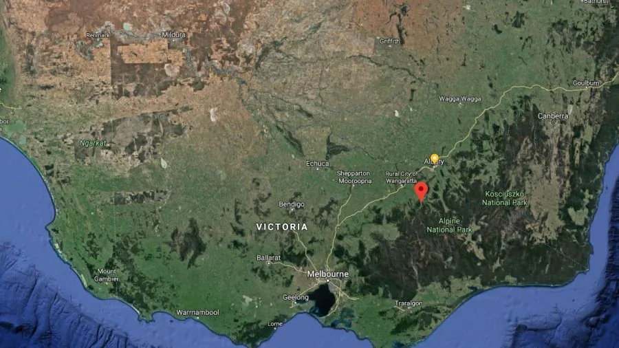 Map of Buffalo River in the Victorian Alpines, Australia, as of 2019. (Google Maps)